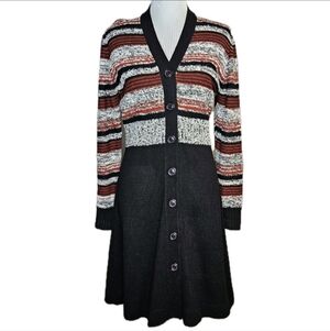 Vintage 70s International Boutique Black Rust Button Front Knit Sweater Dress
